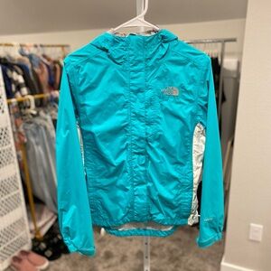 The North Face Womens Stinson Hyvent Windbreaker Rain Jacket Turquoise & White